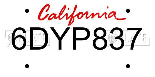 6DYP837 California License Plate
