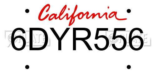 6DYR556 California License Plate