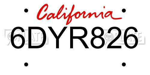 6DYR826 California License Plate
