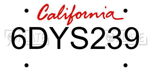 6DYS239 California License Plate