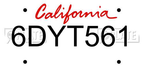 6DYT561 California License Plate