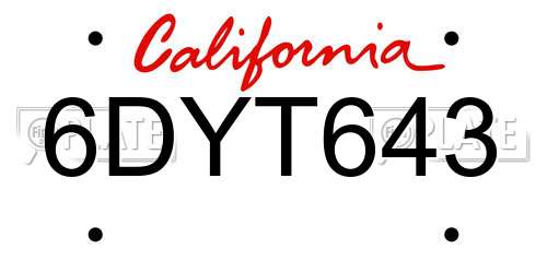 6DYT643 California License Plate
