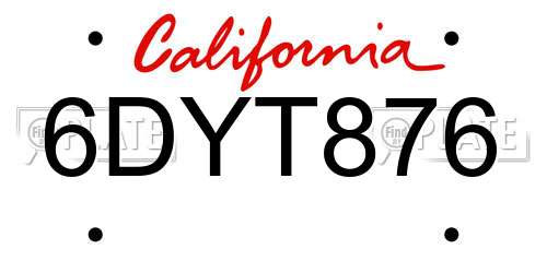 6DYT876 California License Plate