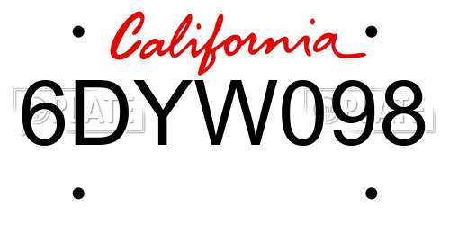 6DYW098 California License Plate