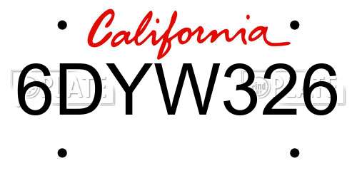6DYW326 California License Plate