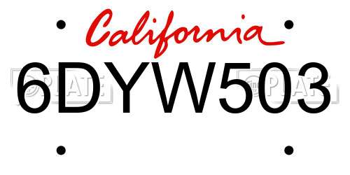 6DYW503 California License Plate