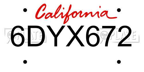 6DYX672 California License Plate
