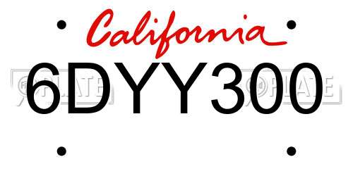 6DYY300 California License Plate