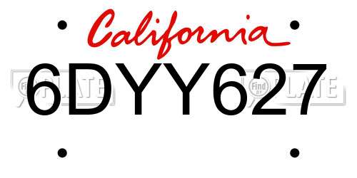 6DYY627 California License Plate