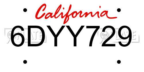 6DYY729 California License Plate