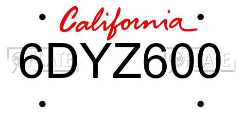 6DYZ600 California License Plate