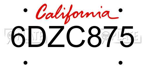 6DZC875 California License Plate