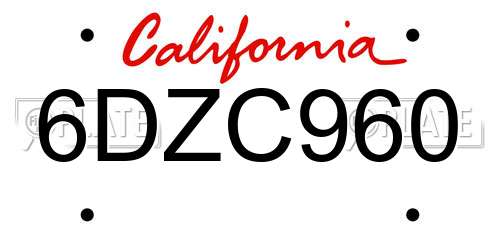 6DZC960 California License Plate