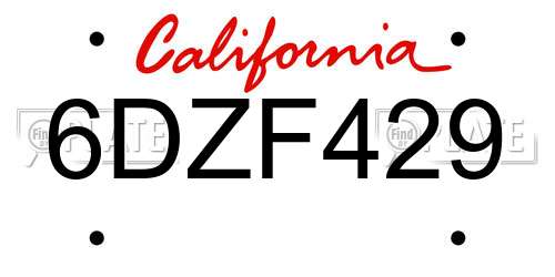 6DZF429 California License Plate