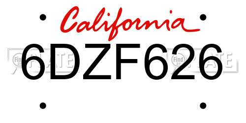 6DZF626 California License Plate
