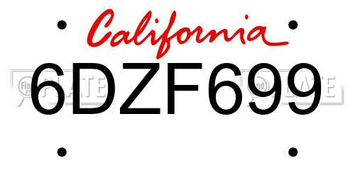 6DZF699 California License Plate