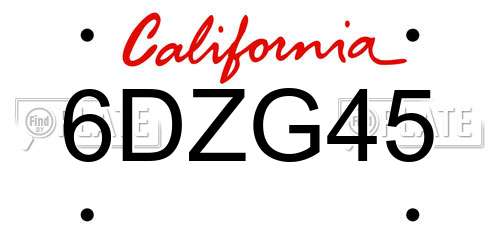 6DZG45 California License Plate