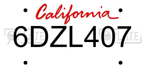 6DZL407 California License Plate