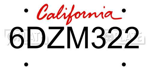 6DZM322 California License Plate