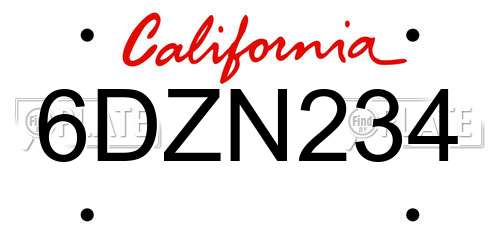 6DZN234 California License Plate