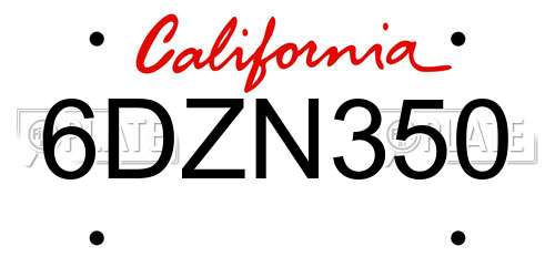 6DZN350 California License Plate