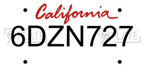 6DZN727 California License Plate