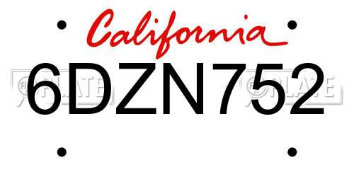 6DZN752 California License Plate