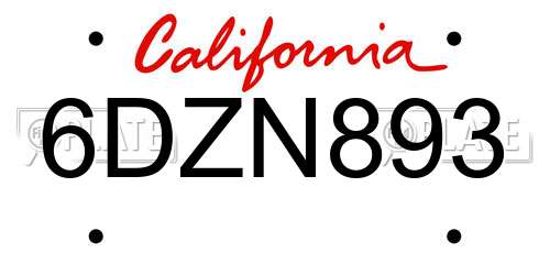 6DZN893 California License Plate
