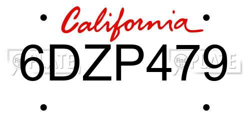 6DZP479 California License Plate