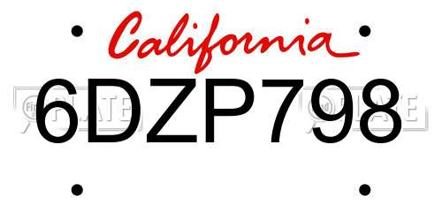 6DZP798 California License Plate