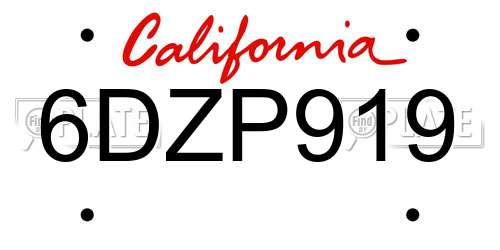 6DZP919 California License Plate