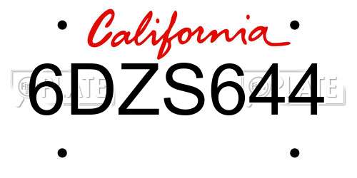 6DZS644 California License Plate