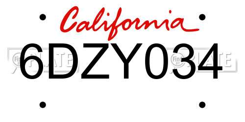 6DZY034 California License Plate