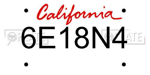 6E18N4 California License Plate