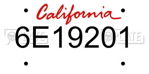 6E19201 California License Plate