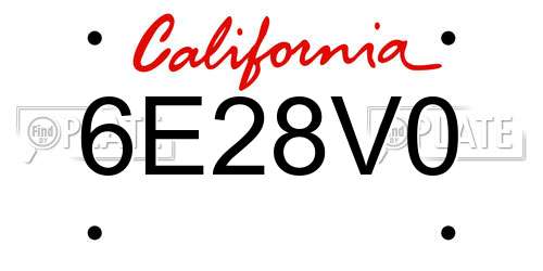 6E28V0 California License Plate