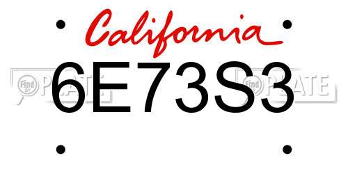 6E73S3 California License Plate
