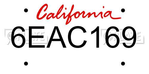 6EAC169 California License Plate