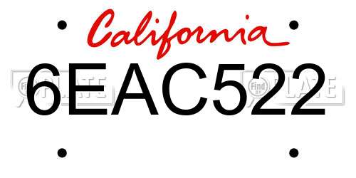 6EAC522 California License Plate