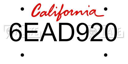 6EAD920 California License Plate