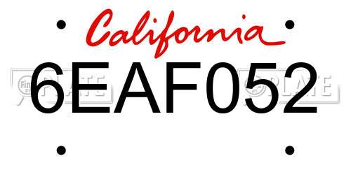 6EAF052 California License Plate