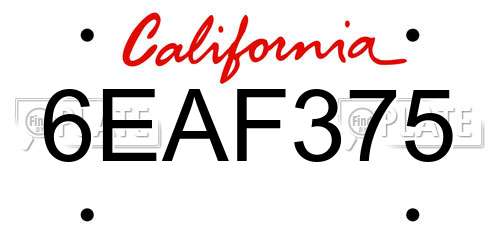 6EAF375 California License Plate