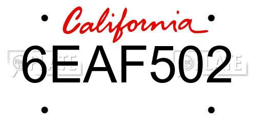 6EAF502 California License Plate