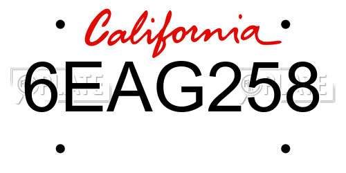 6EAG258 California License Plate