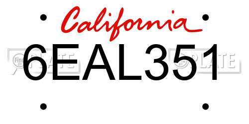 6EAL351 California License Plate