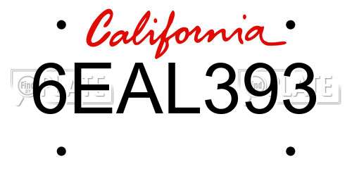 6EAL393 California License Plate