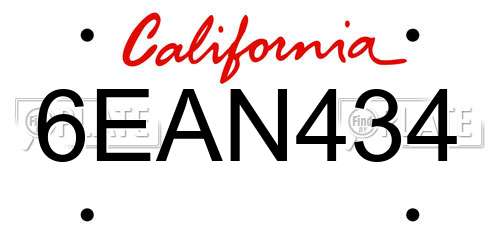 6EAN434 California License Plate