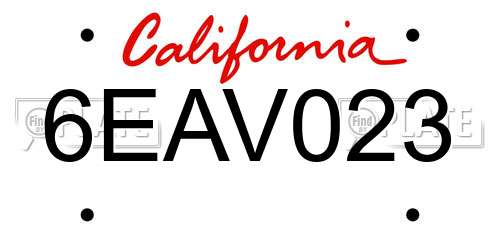 6EAV023 California License Plate