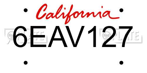 6EAV127 California License Plate