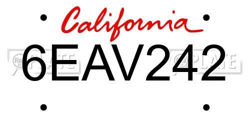 6EAV242 California License Plate